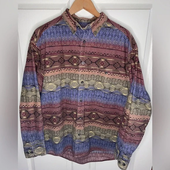 Cabela’s Deerskin Soft Chamois Southwest Geometric Button Shirt – Men’s Size L - Picture 1 of 9